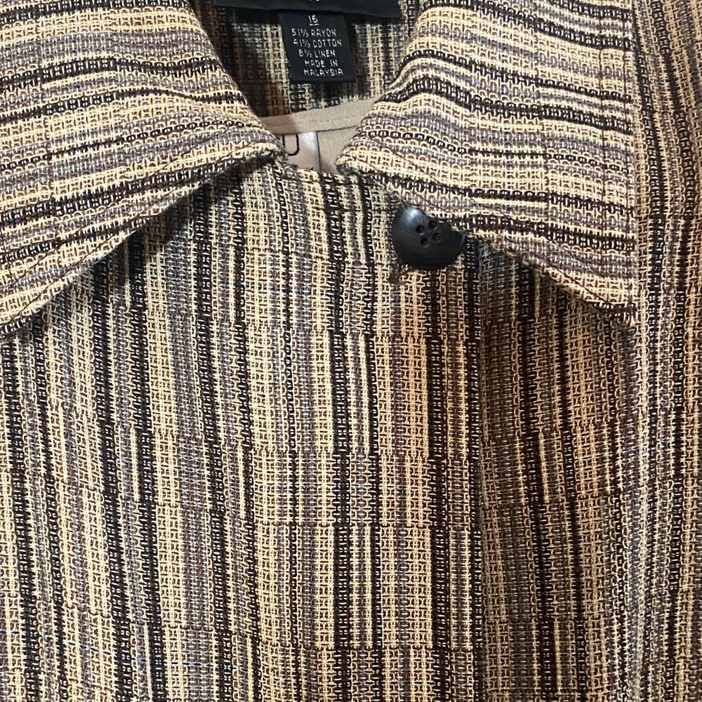 Woman’s XL 16 Vintage Italian Ellen Tracy Brown and Black Striped Blazer